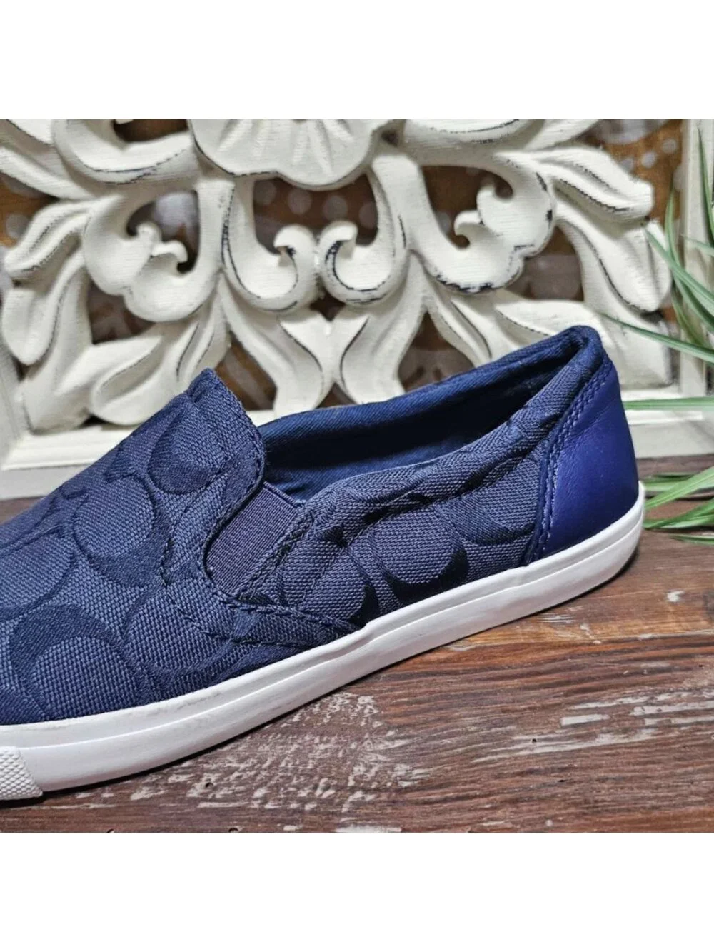 Coach Navy Allegra Signature C Slip On Sneakers Casual Preppy Shoes Size 6B